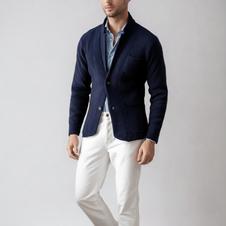 Men Wool Knit Blazer Jacket Suit Cardigan