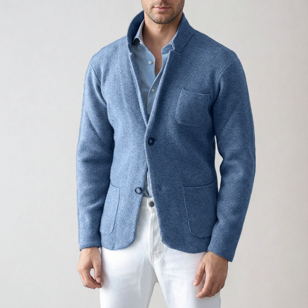 Men Wool Knit Blazer Jacket Suit Cardigan