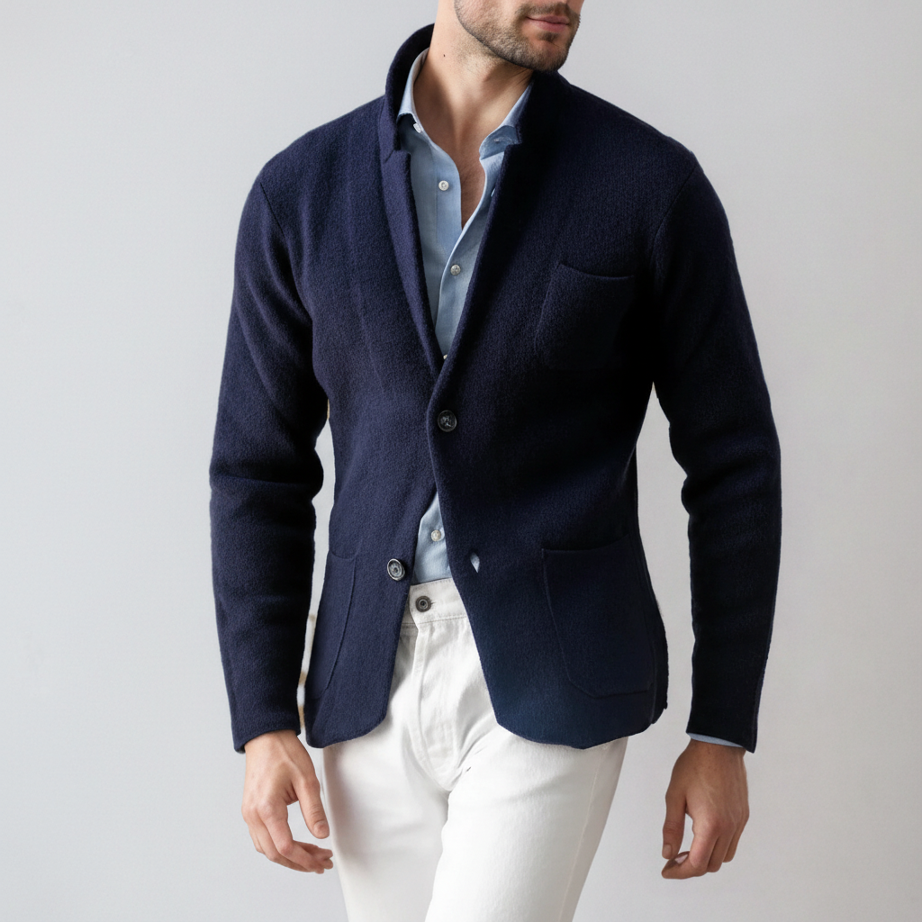Men Wool Knit Blazer Jacket Suit Cardigan