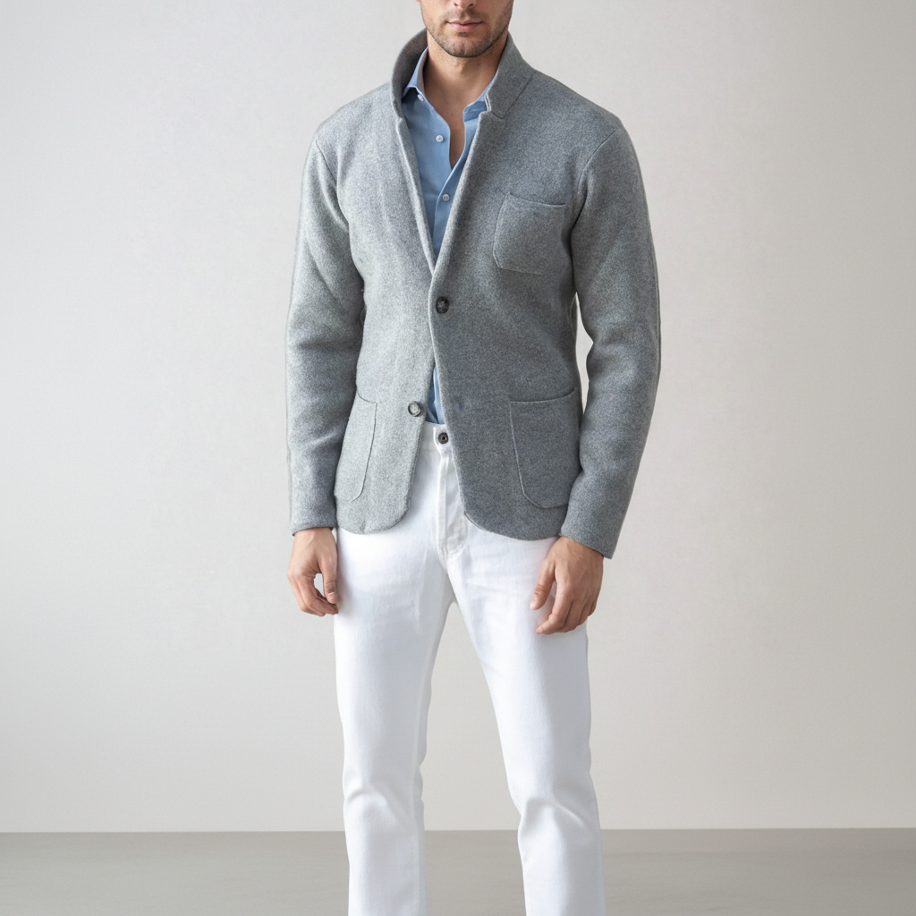 Men Wool Knit Blazer Jacket Suit Cardigan