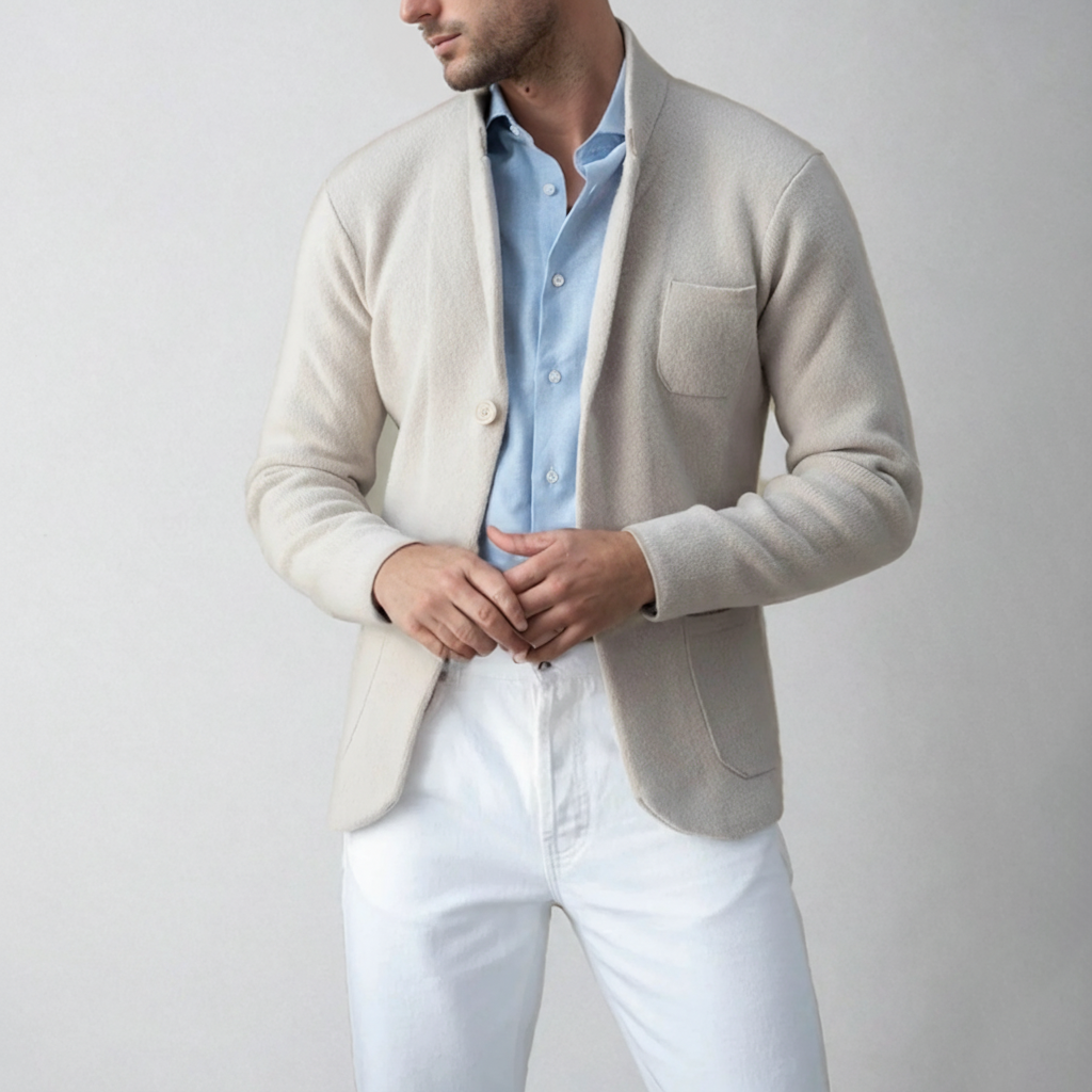 Men Wool Knit Blazer Jacket Suit Cardigan