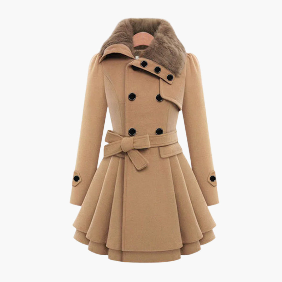 Damski wełniany płaszcz typu pea coat z podszewką polarową