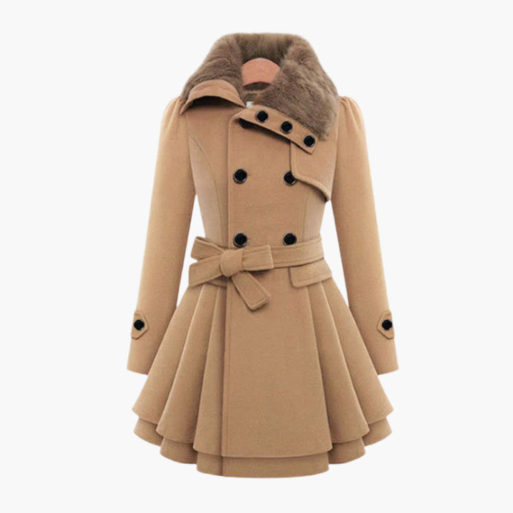 Damski wełniany płaszcz typu pea coat z podszewką polarową