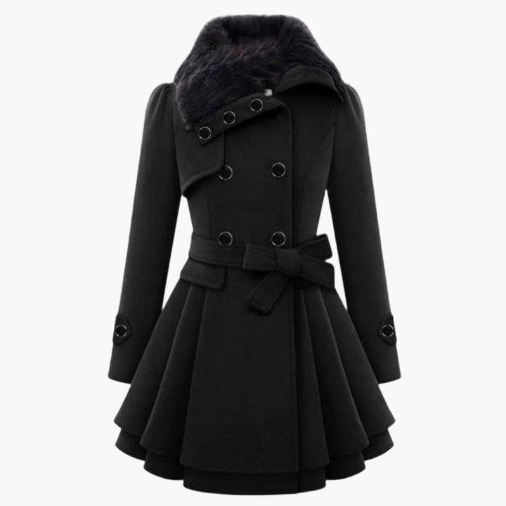 Damski wełniany płaszcz typu pea coat z podszewką polarową