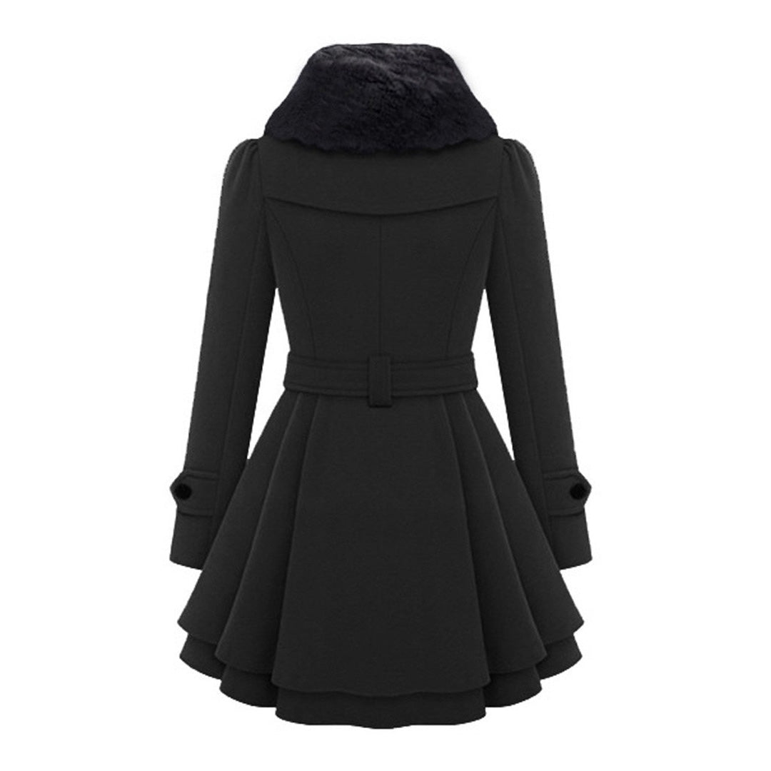 Damski wełniany płaszcz typu pea coat z podszewką polarową