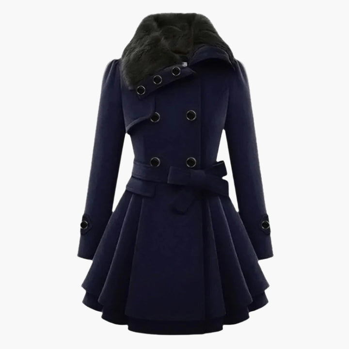 Damski wełniany płaszcz typu pea coat z podszewką polarową
