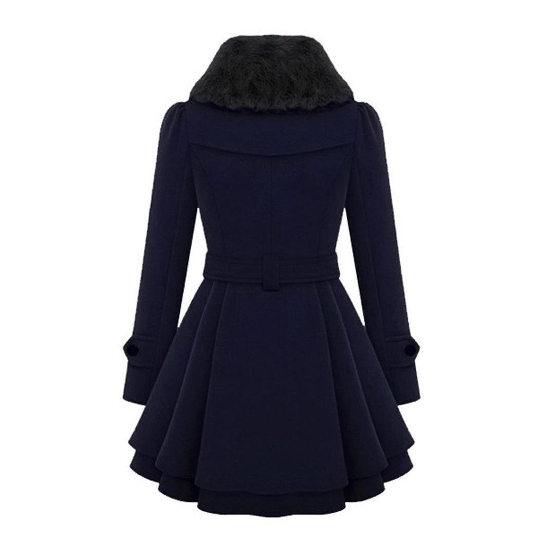 Damski wełniany płaszcz typu pea coat z podszewką polarową