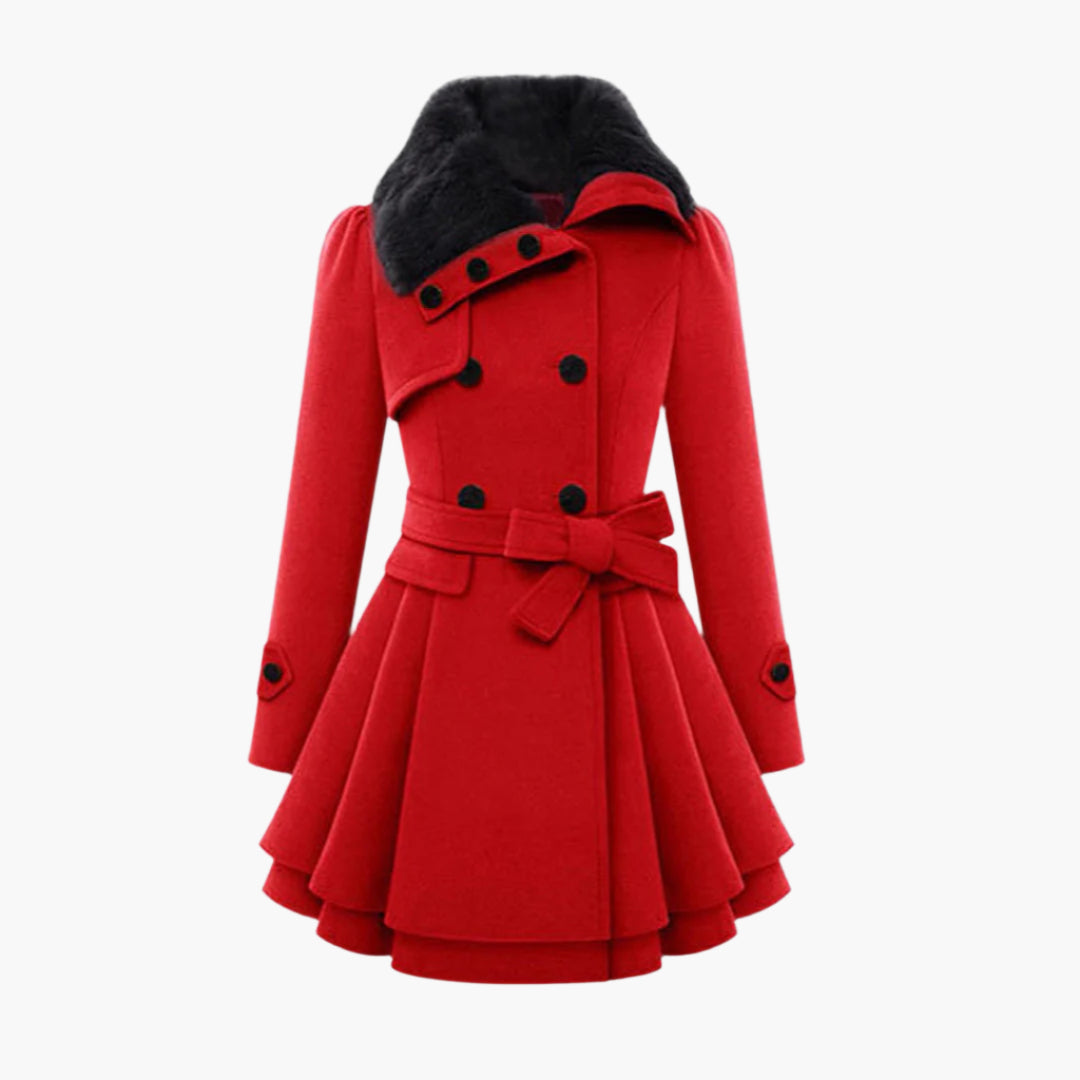 Damski wełniany płaszcz typu pea coat z podszewką polarową