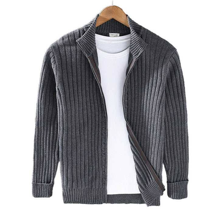 Veste cardigan en maille pour homme à fermeture éclair intégrale, col montant côtelé