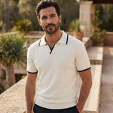 Men's Slim Fit Merino Wool Knit Open Collar Polo Shirt