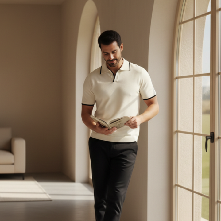 Men's Merino Wool Knit Polo Shirt Top