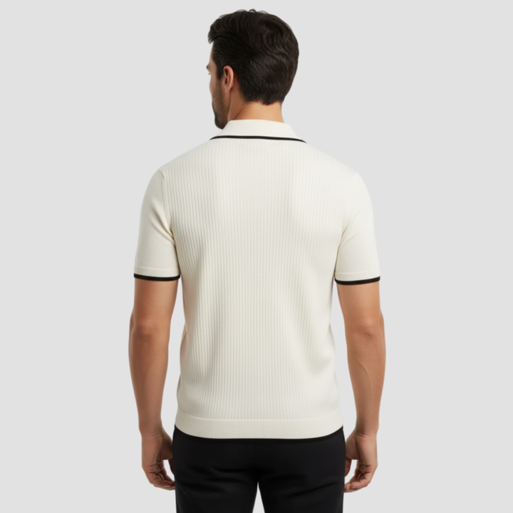 Men's Slim Fit Merino Wool Knit Open Collar Polo Shirt