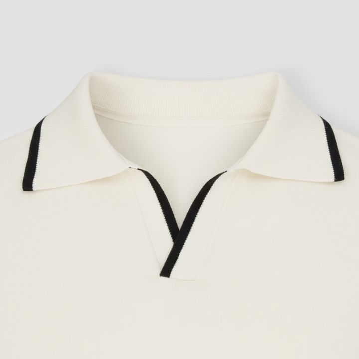 Men's Slim Fit Merino Wool Knit Open Collar Polo Shirt