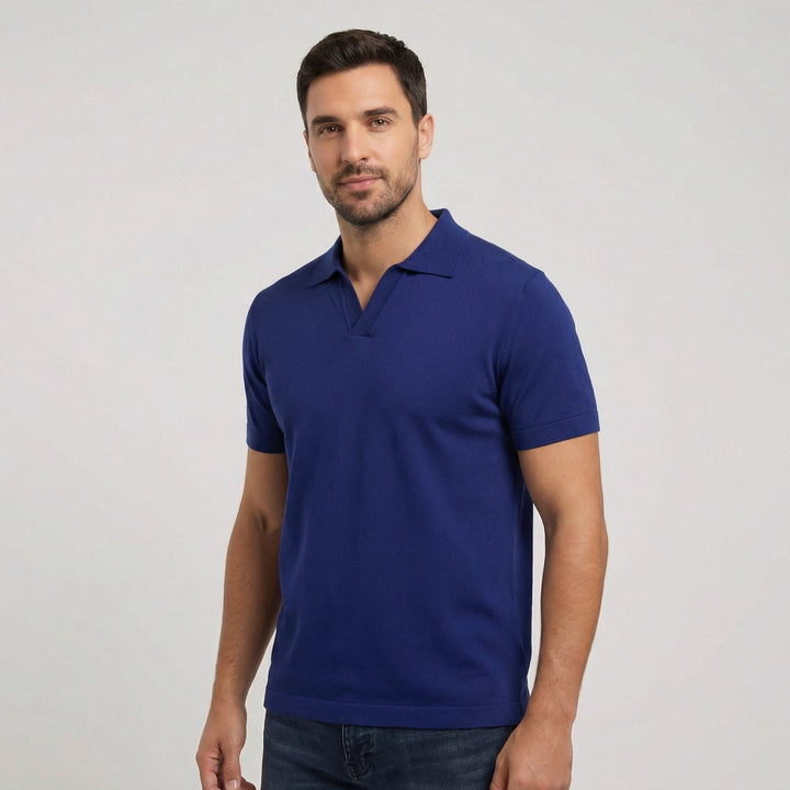 Men's Slim Fit Merino Wool Knit Johnny Collar Polo Shirt