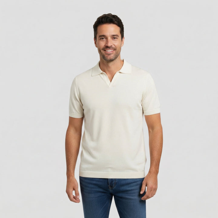 Men's Slim Fit Merino Wool Knit Johnny Collar Polo Shirt