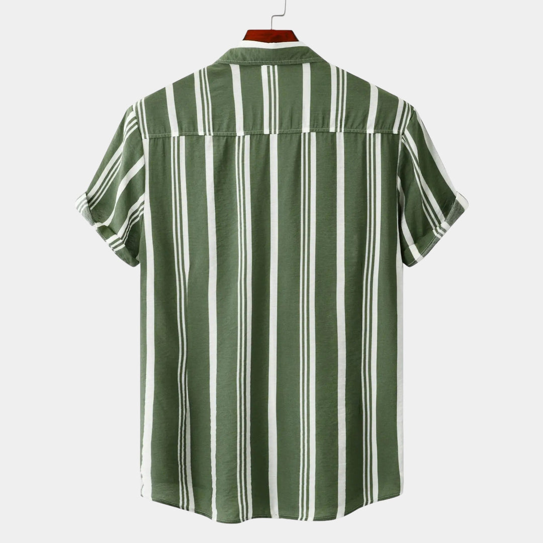 Men's Linen Vertical Stripe Short Sleeve Shirt