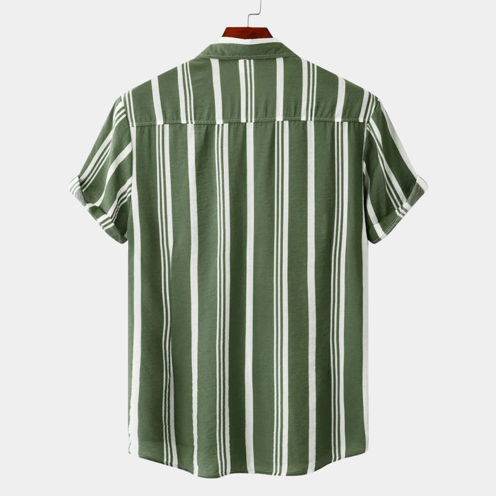 Men's Linen Vertical Stripe Short Sleeve Shirt