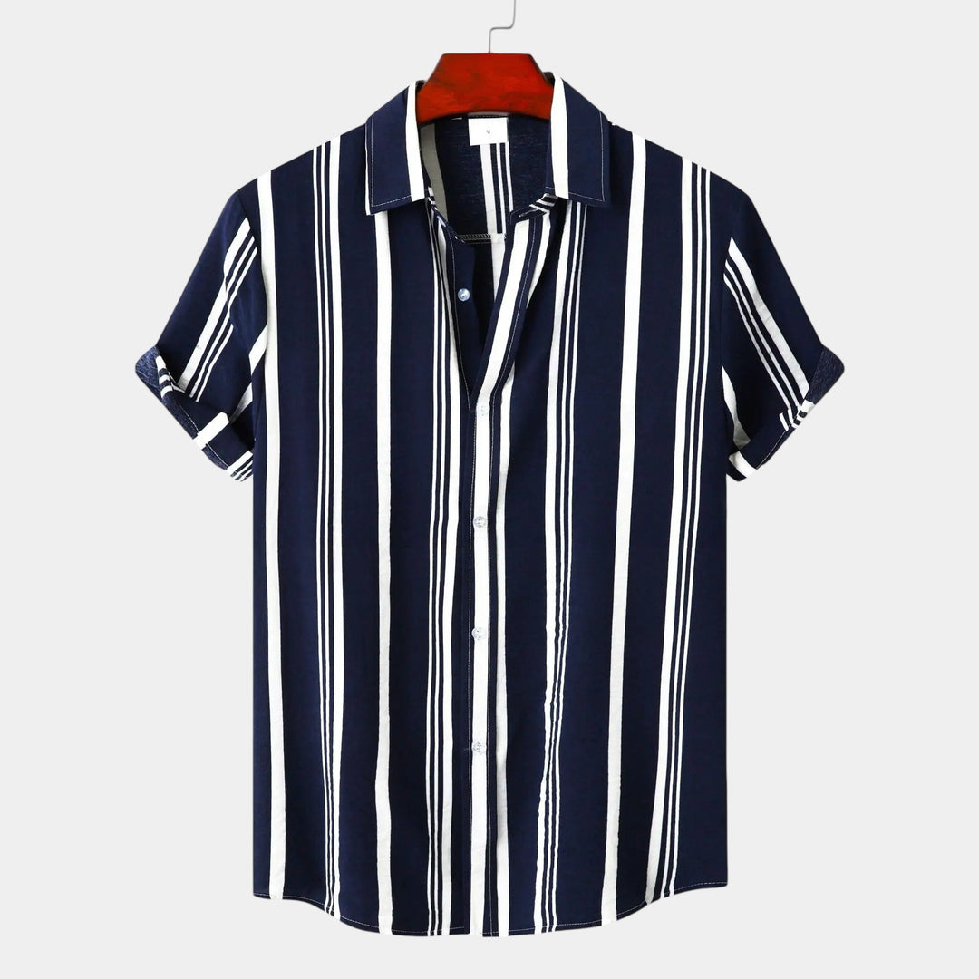 Men's Linen Vertical Stripe Short Sleeve Shirt