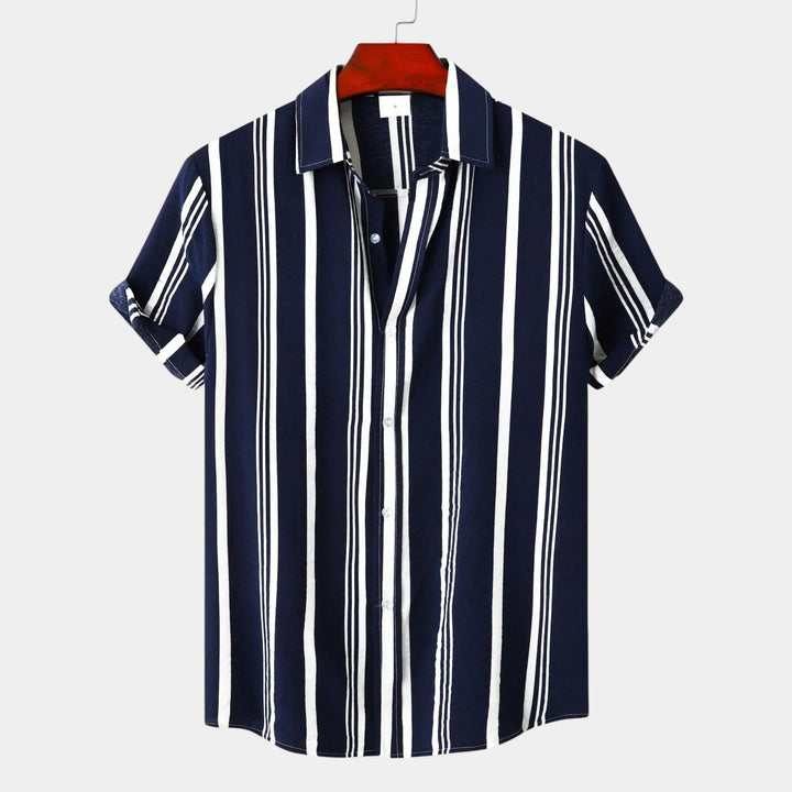 Men's Linen Vertical Stripe Short Sleeve Shirt