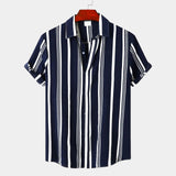 Men's Linen Vertical Stripe Short Sleeve Shirt