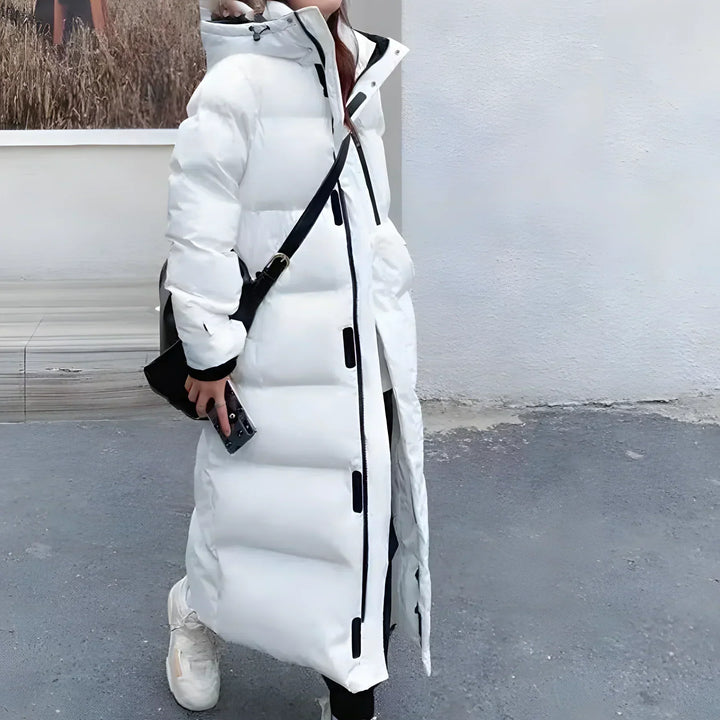 Long Puffer Coat Women's Fleece Hooded Parka