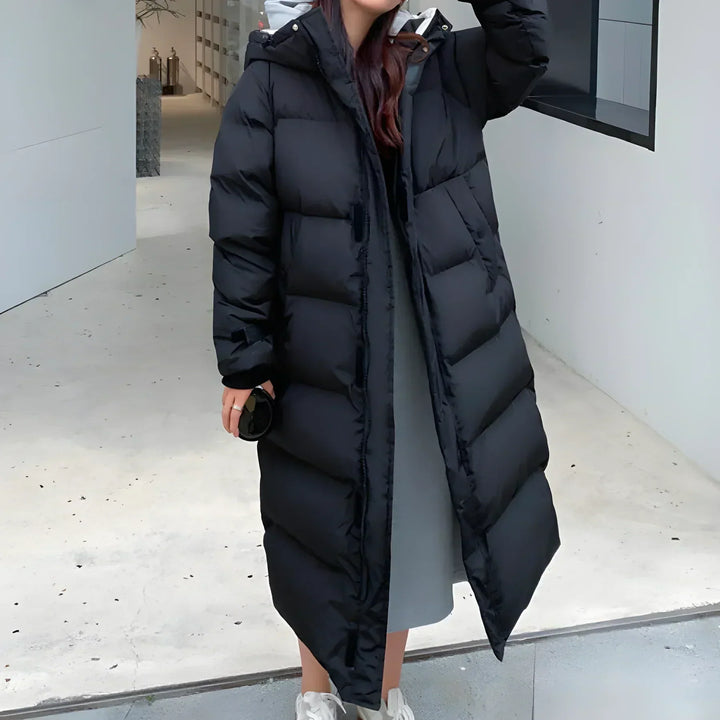 Long Puffer Coat Women's Fleece Hooded Parka