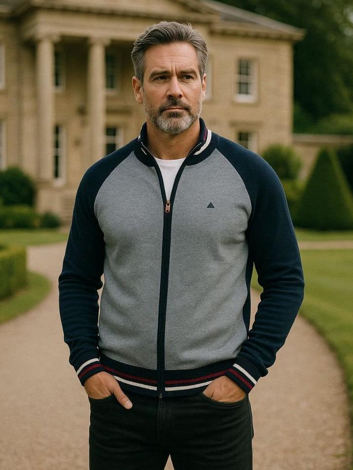 Men’s High-Neck Zip-Up Knit Bomber Cardigan