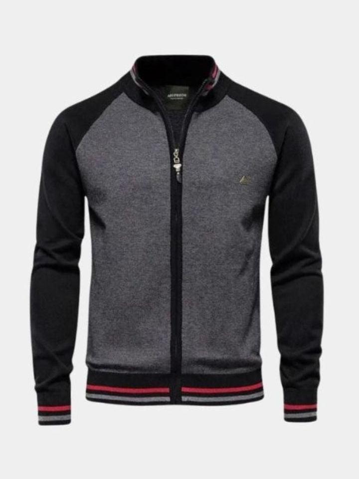 Men’s High-Neck Zip-Up Knit Bomber Cardigan