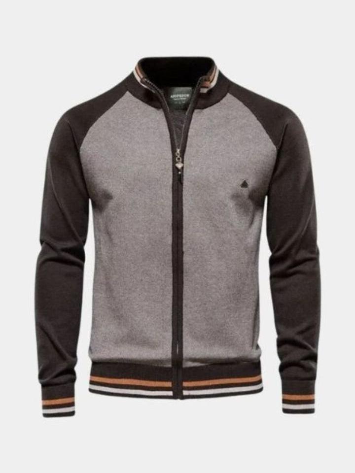 Men’s High-Neck Zip-Up Knit Bomber Cardigan