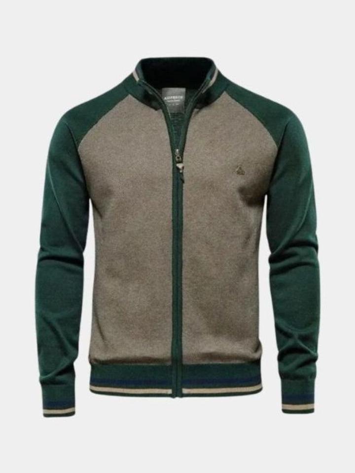 Men’s High-Neck Zip-Up Knit Bomber Cardigan