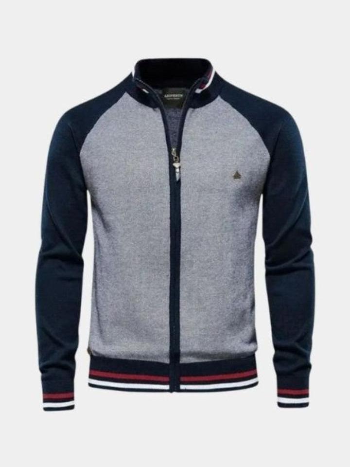 Men’s High-Neck Zip-Up Knit Bomber Cardigan