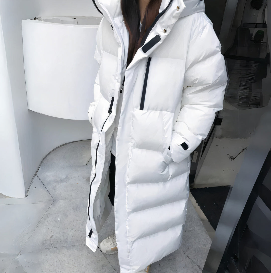 Long Puffer Coat Women's Fleece Hooded Parka