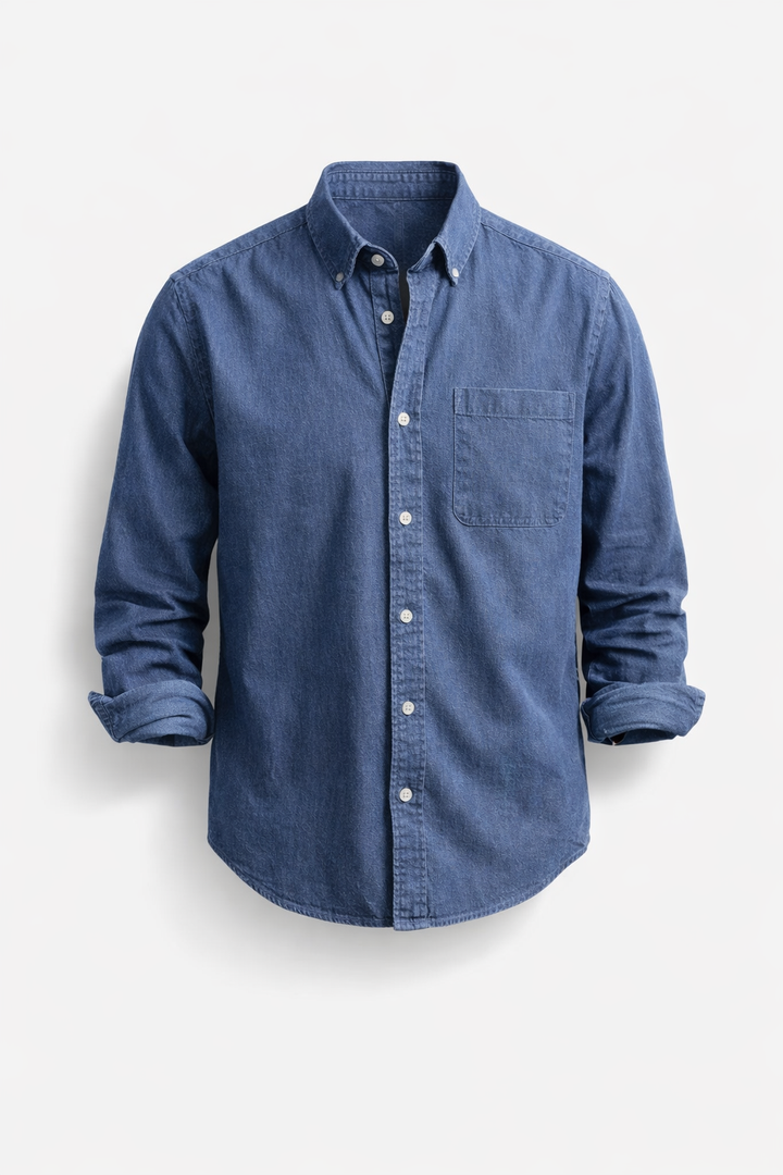 Men's Lightweight Denim Shirt Long Sleeve Button Down Work Top