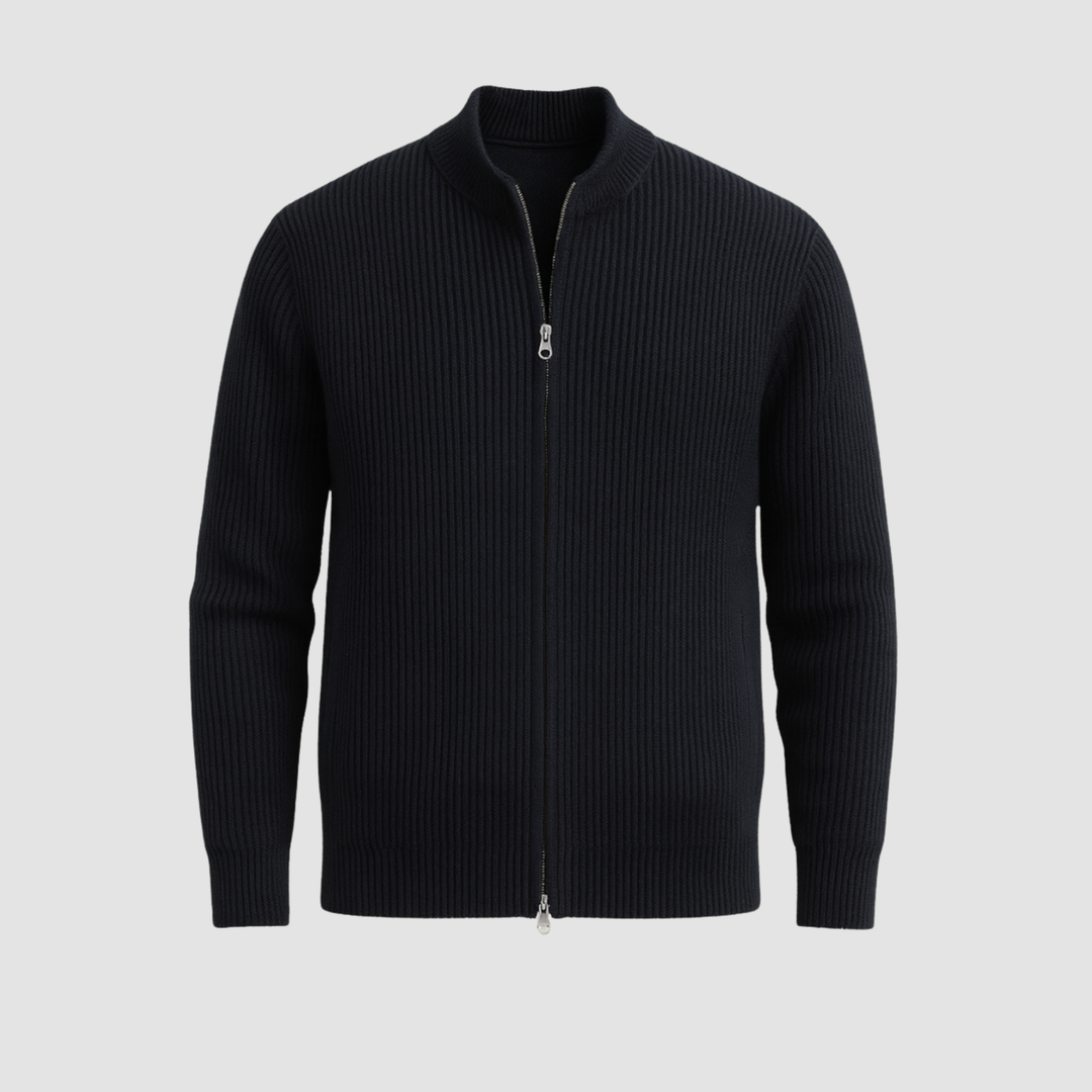 Men Merino Wool Knit Bomber Jacket Full Zip Sweater