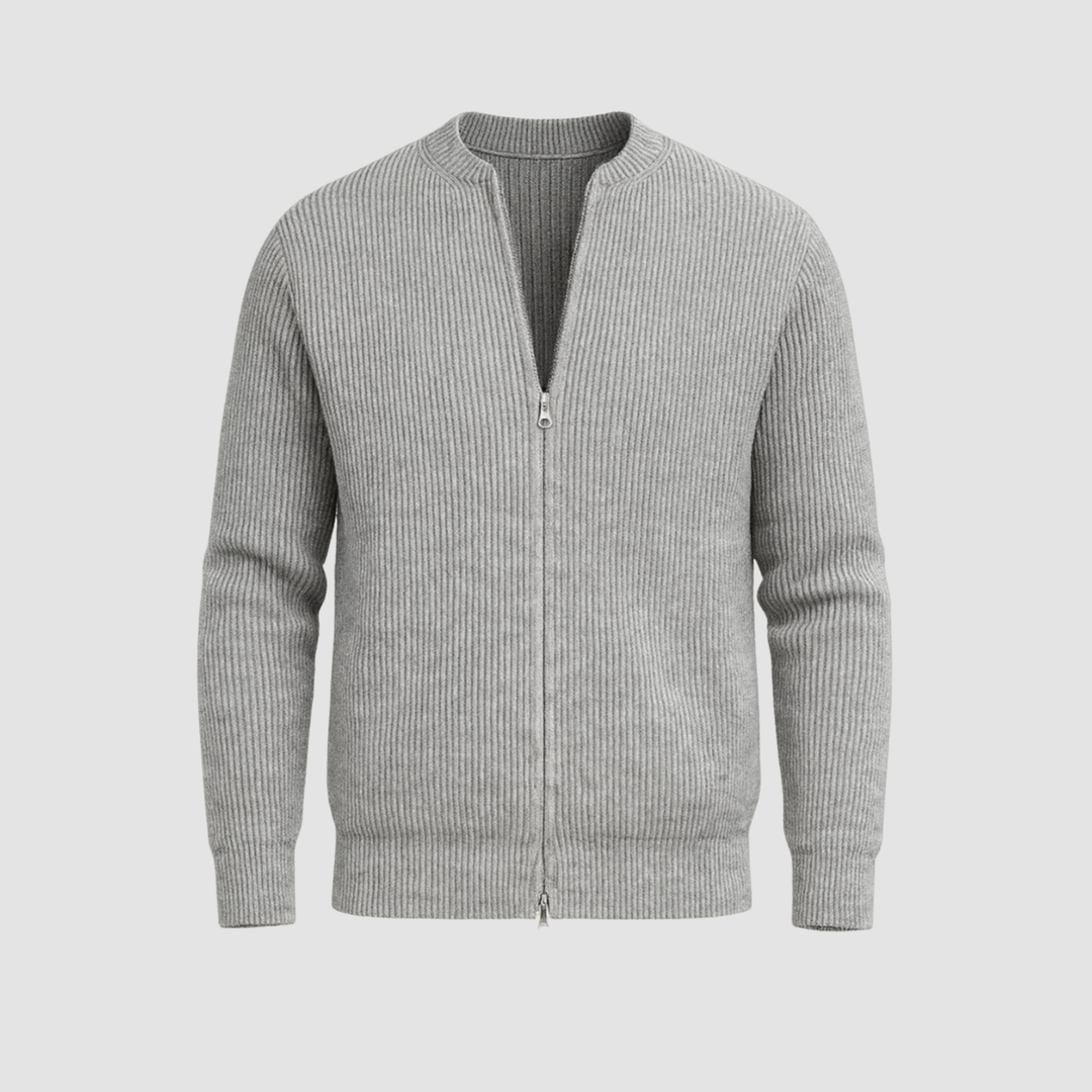 Men Merino Wool Knit Bomber Jacket Full Zip Sweater