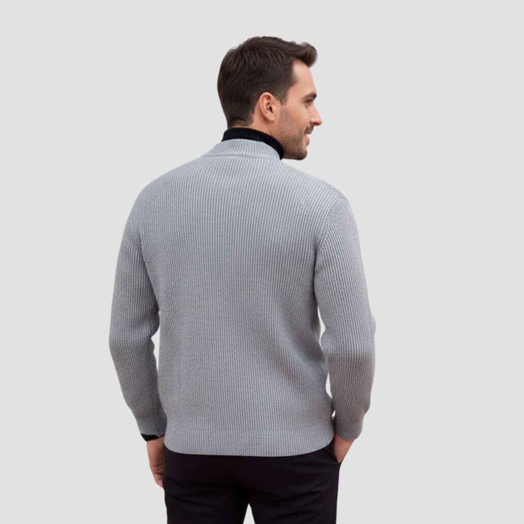 Men Merino Wool Knit Bomber Jacket Full Zip Sweater