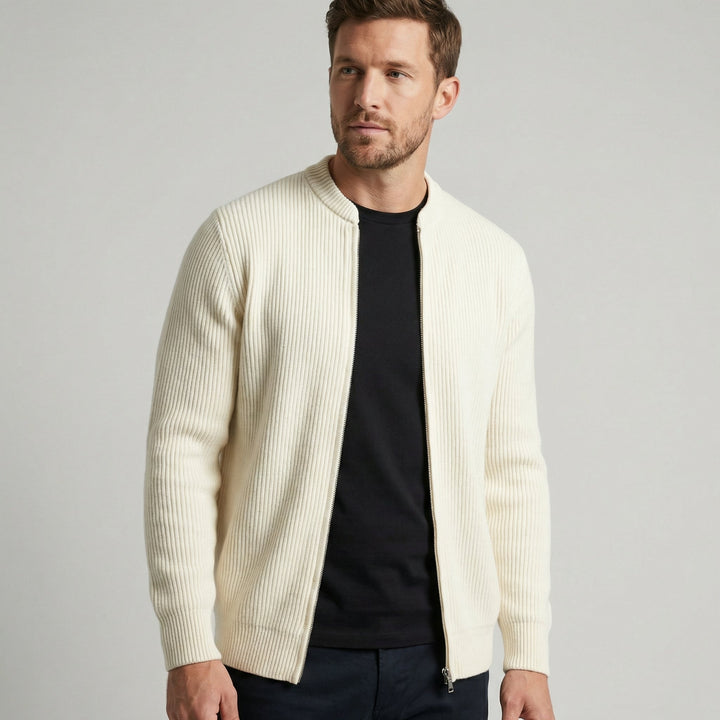 Men Merino Wool Knit Bomber Jacket Full Zip Sweater