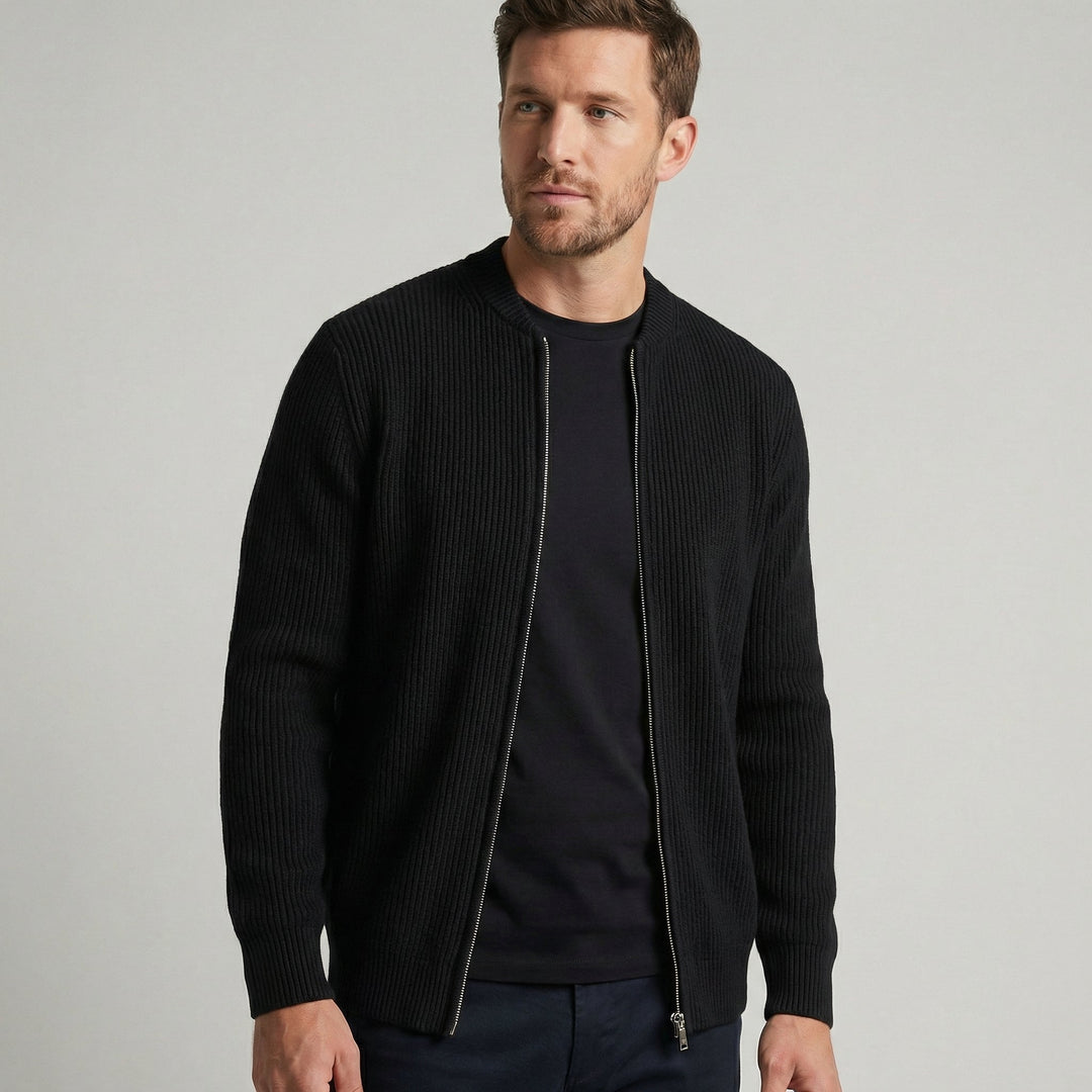 Men Merino Wool Knit Bomber Jacket Full Zip Sweater