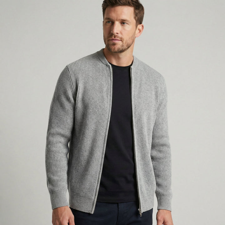 Men Merino Wool Knit Bomber Jacket Full Zip Sweater