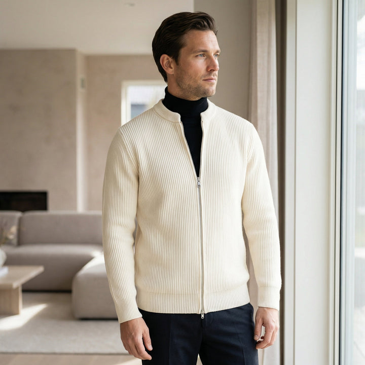 Men Merino Wool Knit Bomber Jacket Full Zip Sweater