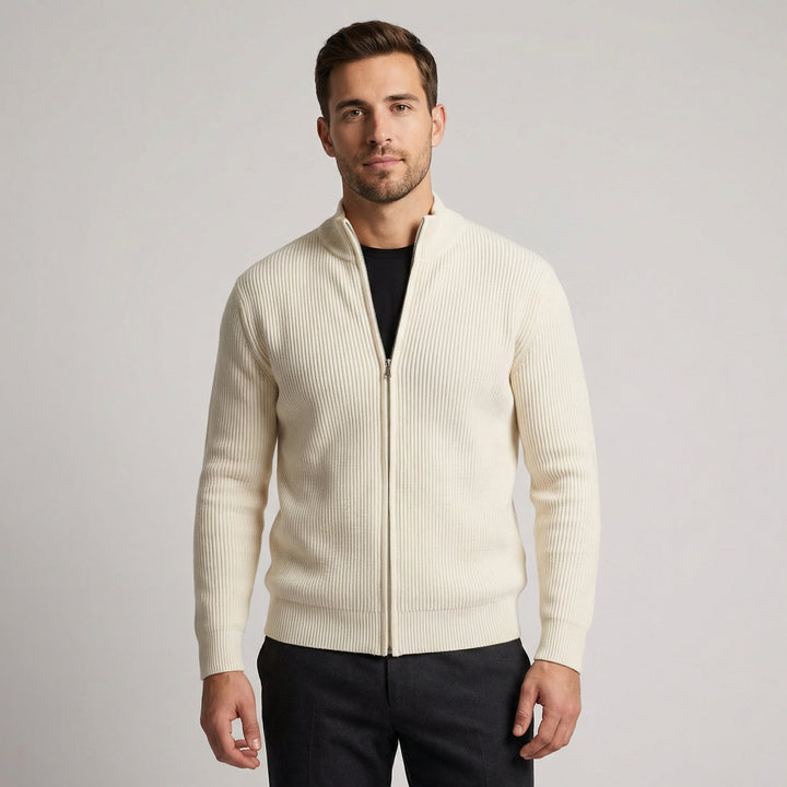 Men Merino Wool Knit Bomber Jacket Full Zip Sweater
