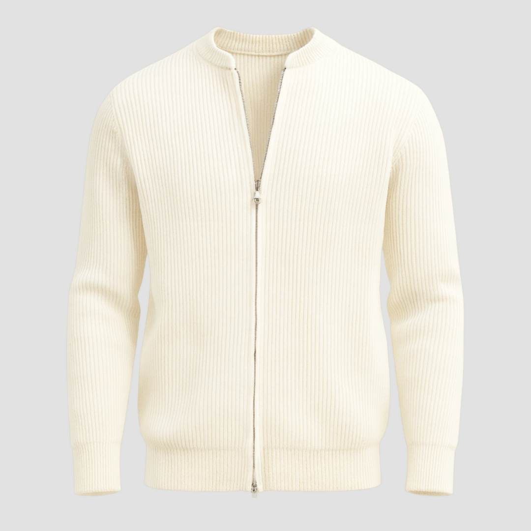 Men Merino Wool Knit Bomber Jacket Full Zip Sweater