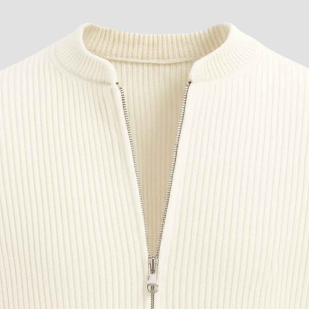 Men Merino Wool Knit Bomber Jacket Full Zip Sweater