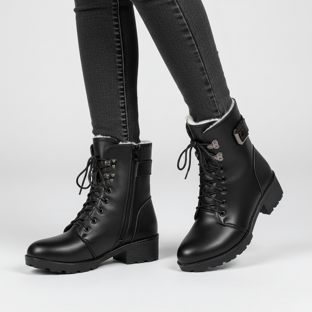 Women’s Leather Fur-Lined Combat Boots