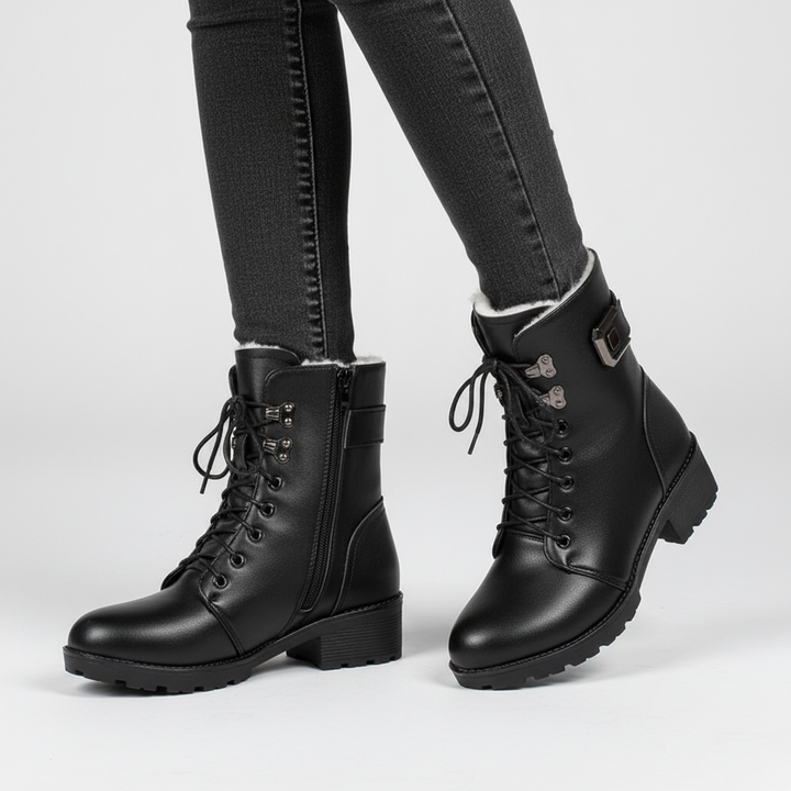 Women’s Leather Fur-Lined Combat Boots