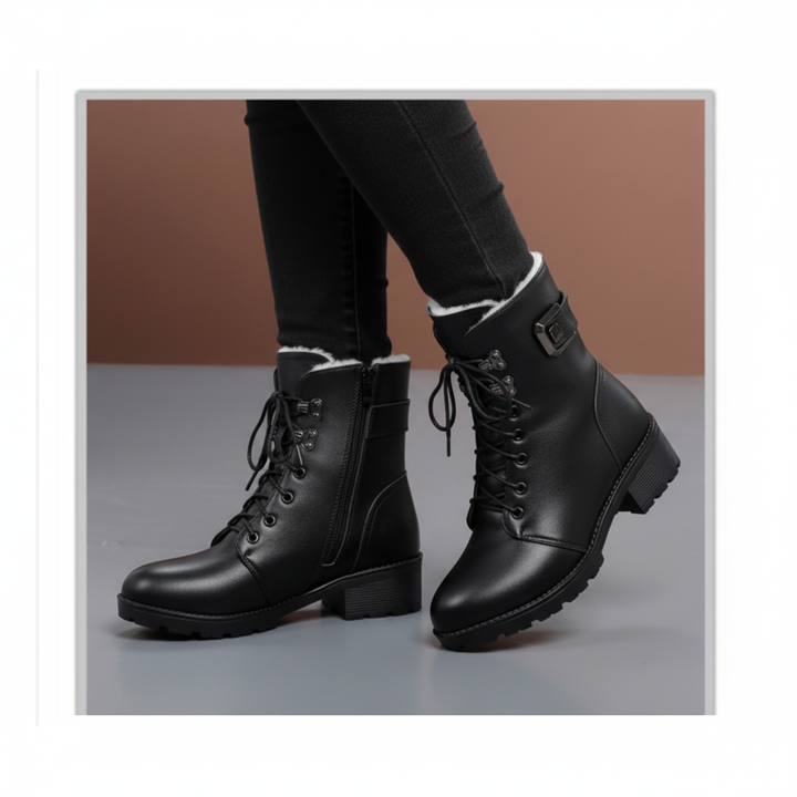 Women’s Leather Fur-Lined Combat Boots