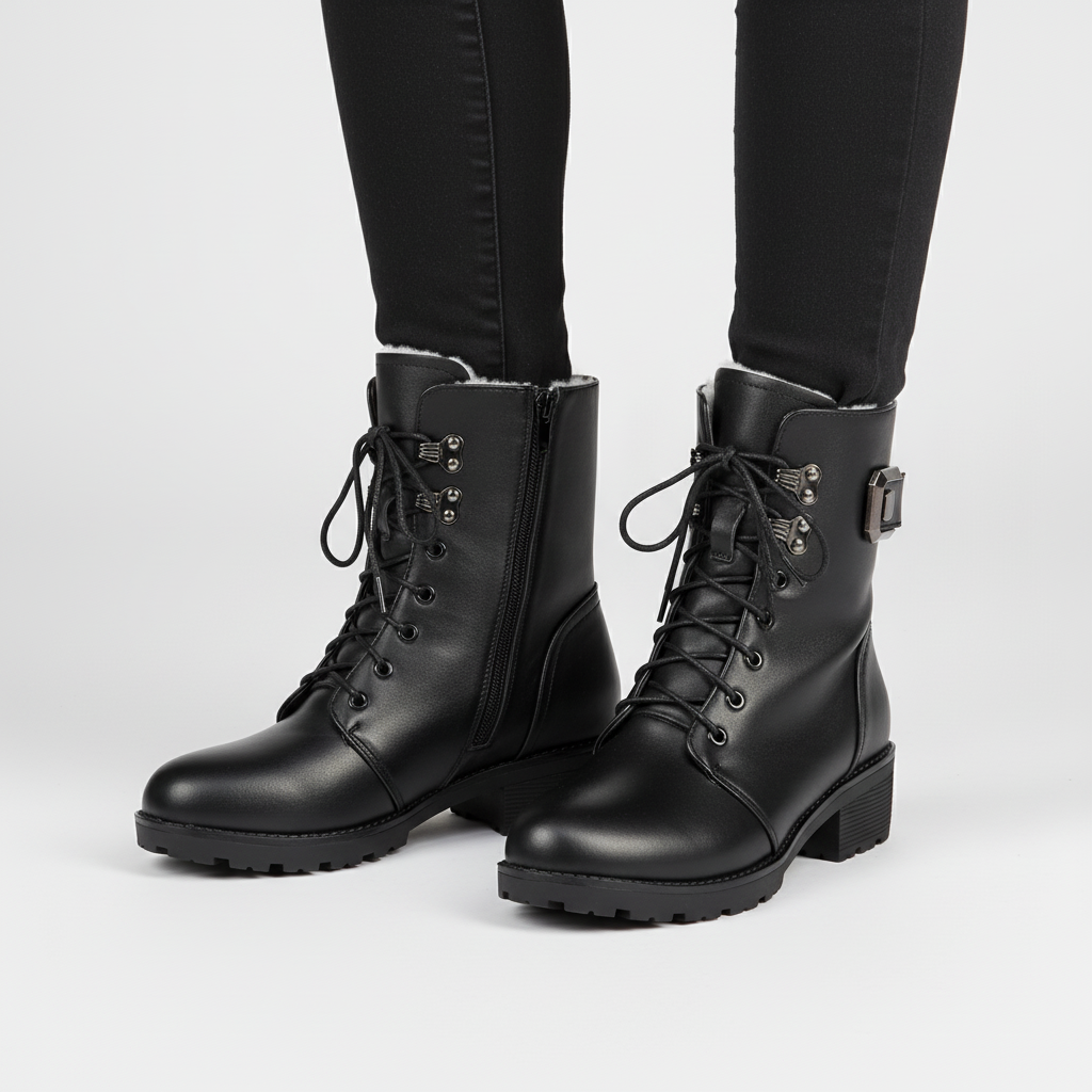 Women’s Leather Fur-Lined Combat Boots