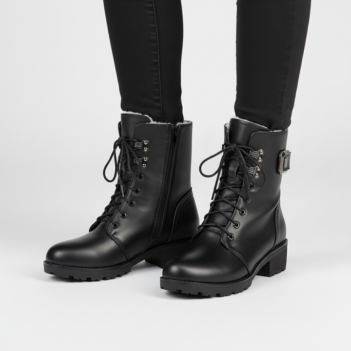 Women’s Leather Fur-Lined Combat Boots