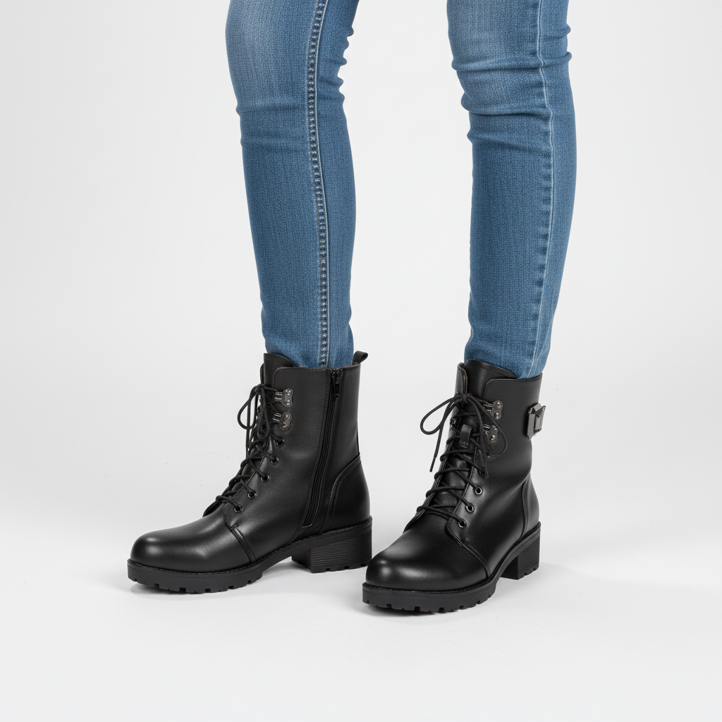 Women’s Leather Fur-Lined Combat Boots