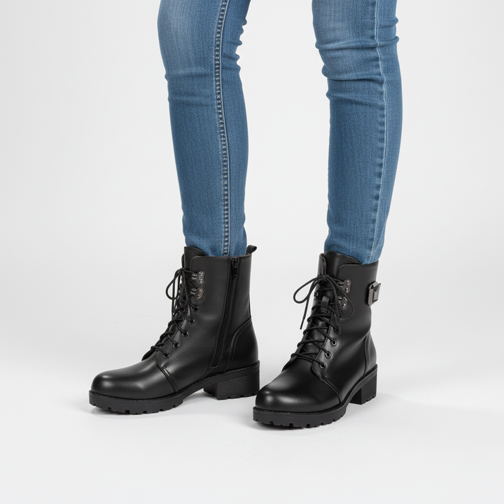 Women’s Leather Fur-Lined Combat Boots